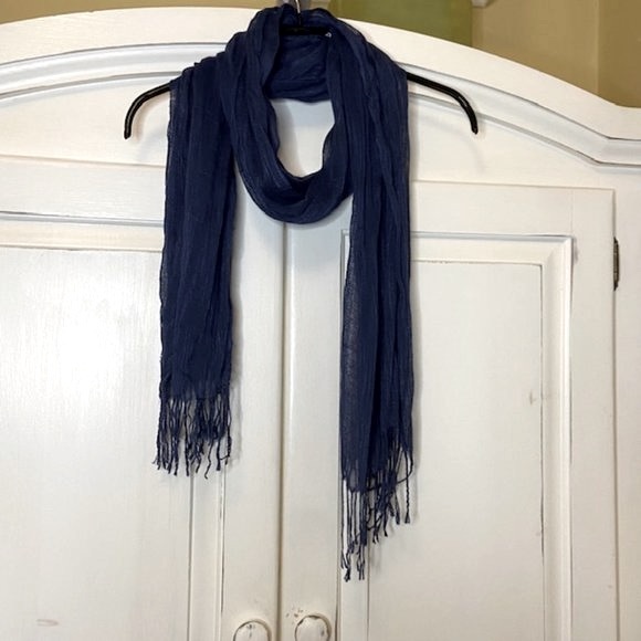 Gauzy Scarf With Fringe - Indigo Blue - Picture 2 of 4